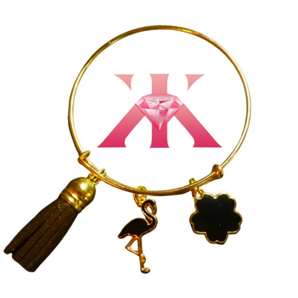 Custom "Flamingo" Charm Bangle Bracelet